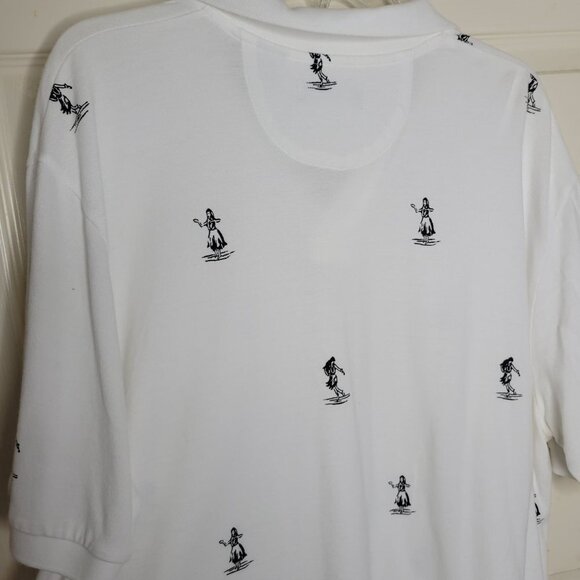 Chaps Men's XL White Hula Girl Short Sleeve Vneck 1/4 Button Cotton Polo Shirt - Picture 8 of 9
